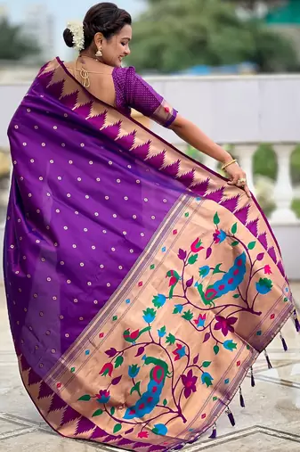 Magenta sophisticated paithani silk blend woven jacquard meenakari saree