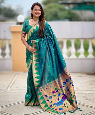 Rama sophisticated paithani silk blend woven jacquard meenakari saree 1