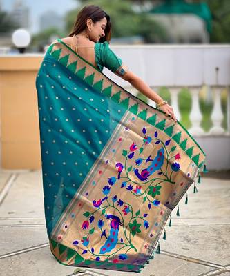 Rama sophisticated paithani silk blend woven jacquard meenakari saree 2