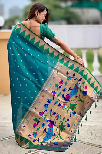 Rama sophisticated paithani silk blend woven jacquard meenakari saree