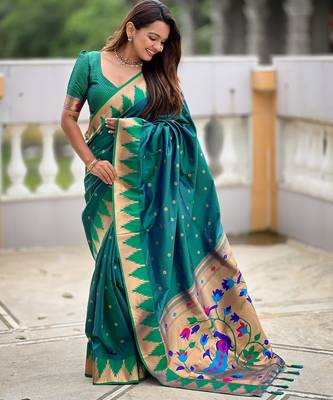 Rama sophisticated paithani silk blend woven jacquard meenakari saree 4