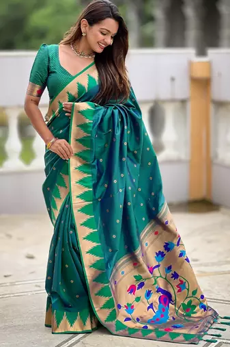 Rama sophisticated paithani silk blend woven jacquard meenakari saree