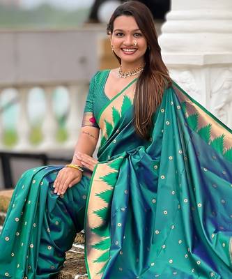 Rama sophisticated paithani silk blend woven jacquard meenakari saree 5