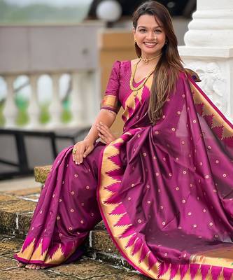 Wine sophisticated paithani silk blend woven jacquard meenakari saree 5