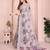 Grey color linen cotton fabric festive looks printed saree