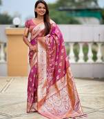 Purple color banarasi silk saree with woven jacquard ethnic style