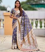 Lavender color banarasi silk saree with woven jacquard ethnic style