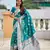 Teal green faux banarasi silk saree with woven jacquard ethnic style