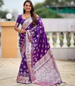 Violet color banarasi silk saree with woven jacquard ethnic style