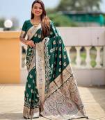 Green color banarasi silk saree with woven jacquard ethnic style
