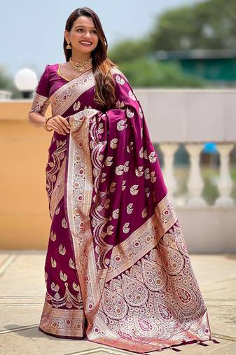 Magenta color banarasi silk saree with woven jacquard designer ethnic style