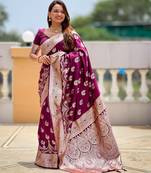 Magenta color banarasi silk saree with woven jacquard ethnic style