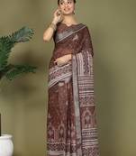 ready to wear brown color stylish saree with pocket