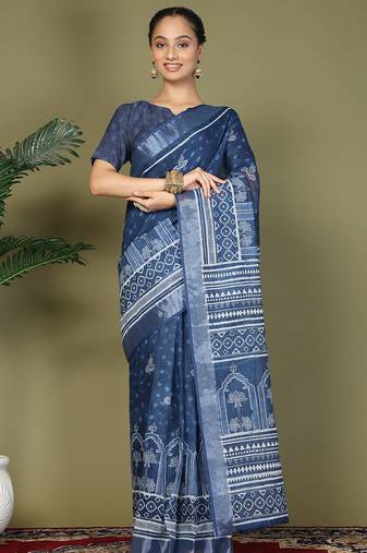 Blue color stylish pre stitched saree with pocket for trendy  girls