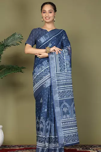 Blue color stylish pre stitched saree with pocket for trendy  girls