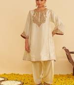 Ivory embroidered silk kurta set