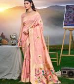 Pink color graceful woven meenakari saree on assam silk fabric