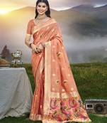 Gajri color graceful woven meenakari saree on assam silk fabric