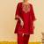 Red embroidered silk kurta set