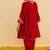 Red embroidered silk kurta set
