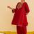 Red embroidered silk kurta set