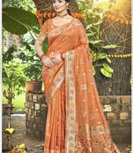 Orange color heavy looks woven meenakari designer assam silk saree