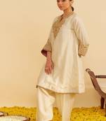 Ivory embroidered silk kurta set