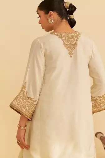 Ivory embroidered silk kurta set