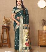 Green color paithani silk woven meenakari jacquard traditional rich ethnic saree