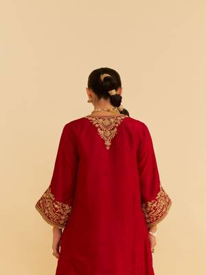 Red embroidered silk kurta set 3