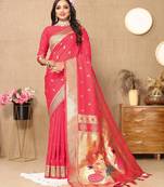 Gajri color paithani silk woven meenakari jacquard traditional rich ethnic saree