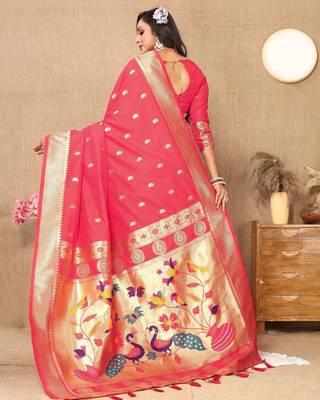 Gajri paithani silk blend woven meenakari jacquard traditional rich ethnic saree 2