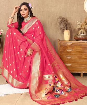 Gajri paithani silk blend woven meenakari jacquard traditional rich ethnic saree 4