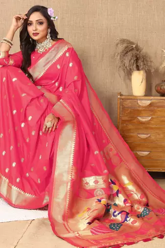 Gajri paithani silk blend woven meenakari jacquard traditional rich ethnic saree