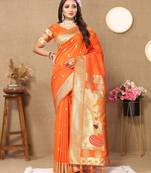 Orange color paithani silk woven meenakari jacquard traditional rich ethnic saree