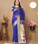 Royal blue color paithani silk woven meenakari jacquard traditional rich ethnic saree