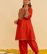 Orange embroidered silk kurta set