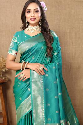 Rama paithani silk blend woven meenakari jacquard traditional rich ethnic saree 3
