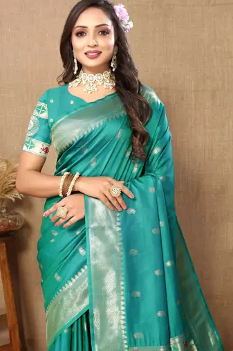 Rama paithani silk blend woven meenakari jacquard traditional rich ethnic saree