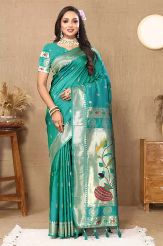 Rama paithani silk blend woven meenakari jacquard traditional rich ethnic saree