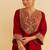 Red embroidered silk kurta set