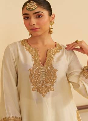 Ivory embroidered silk kurta set 5