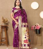 Wine color paithani silk woven meenakari jacquard traditional rich ethnic saree