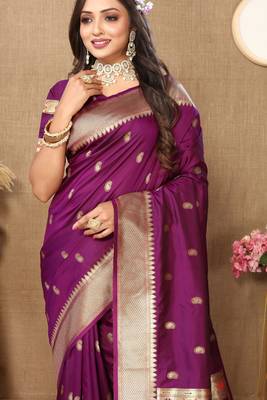 Wine paithani silk blend woven meenakari jacquard traditional rich ethnic saree 3