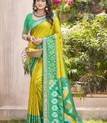 Lemon color pochampalli silk woven festive wear saree