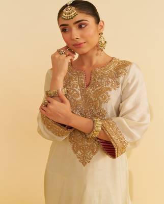 Ivory embroidered silk kurta set 3