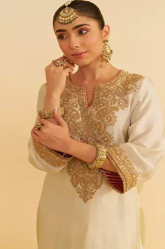 Ivory embroidered silk kurta set