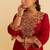 Red embroidered silk kurta set