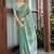 Sea green color woven designer floral embroidered butta festive saree