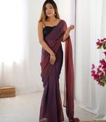 ready to wear brown color glassy two tone fabric bollywood style saree